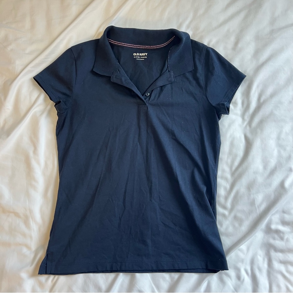 dark blue polo top